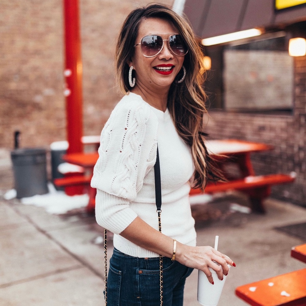 Ann Taylor Ivory Crew Neck Sweater
